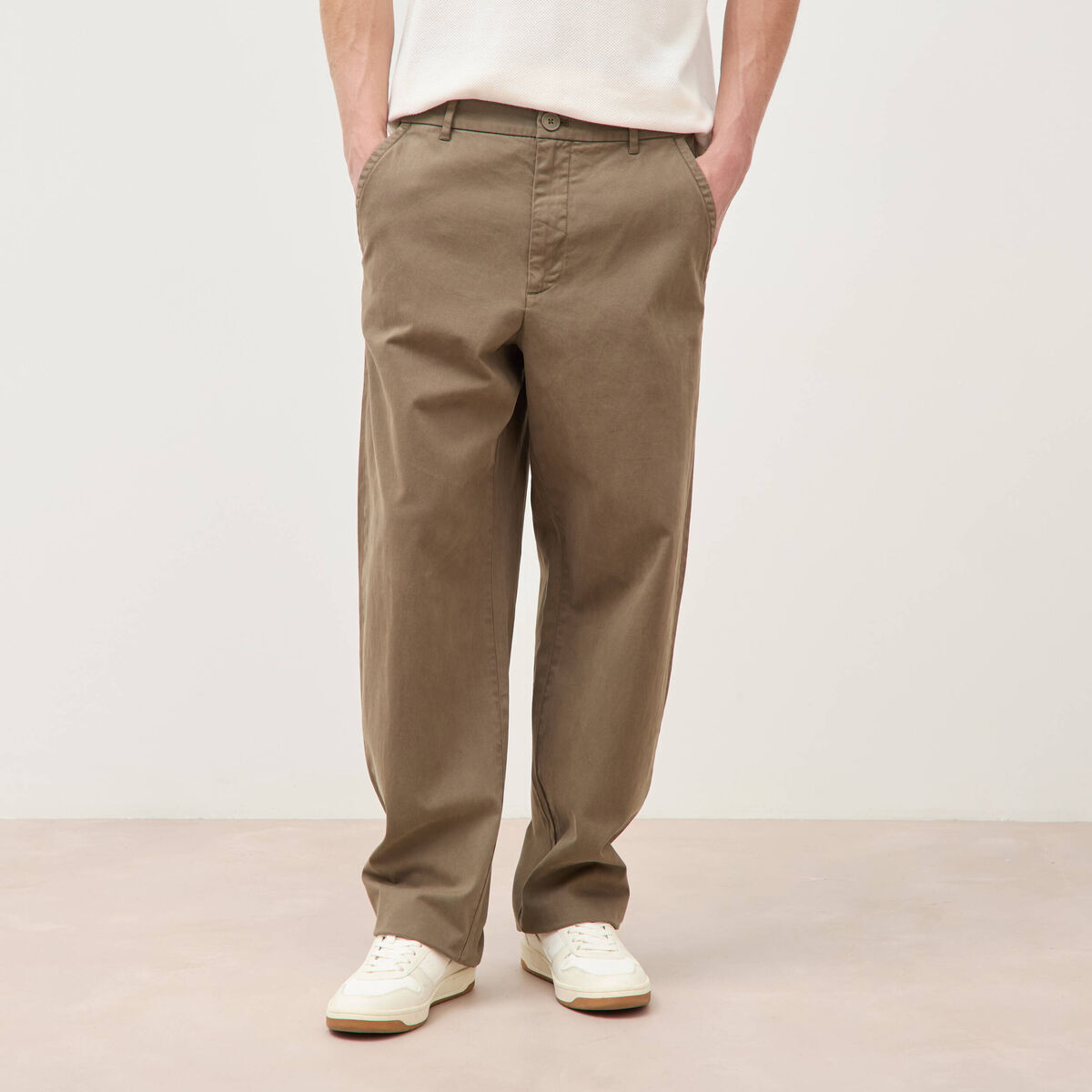 Pantalon coupe large taupe homme