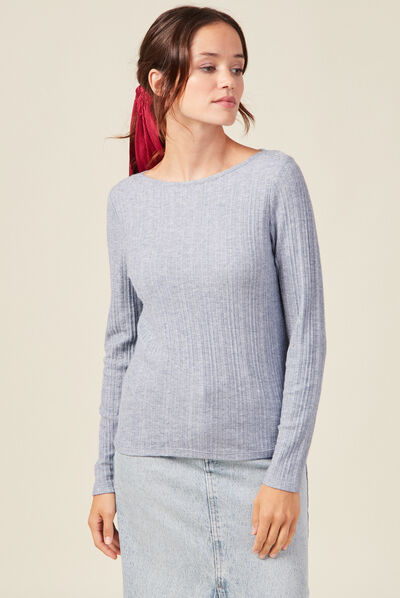 T-shirt manches longues bleu gris femme