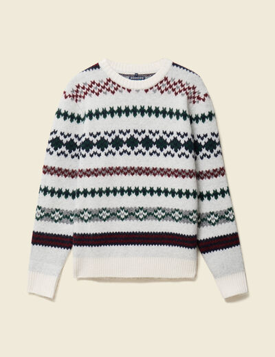 Pull manches longues col rond ecru homme