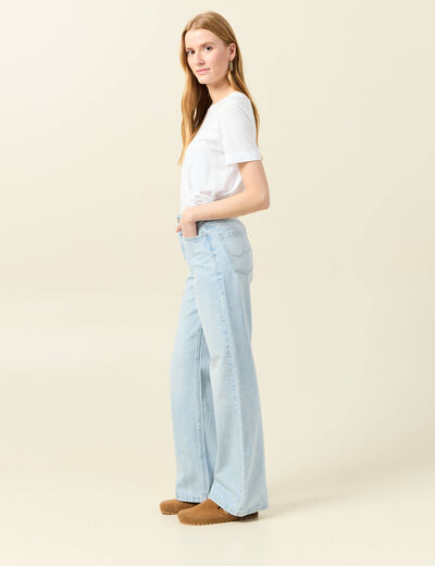 Jeans large taille haute denim bleach femme
