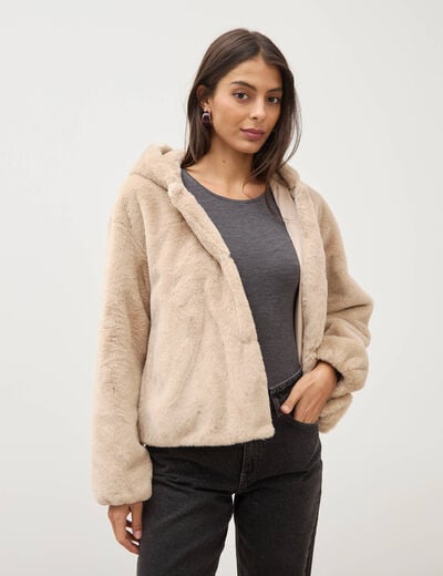 Blouson ample court col montant beige femme