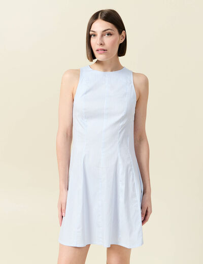 Robe sans manches col montant ecru femme