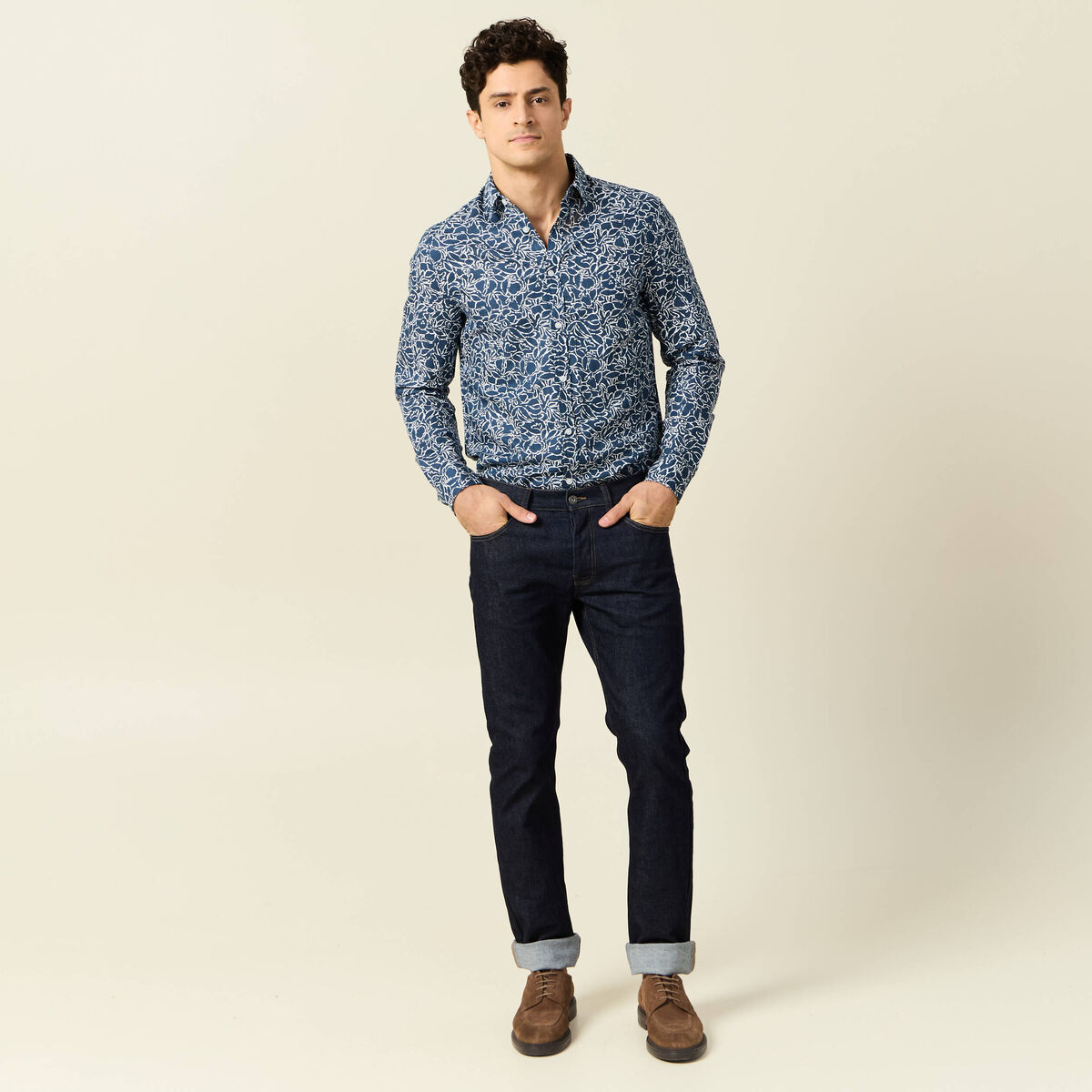 Chemise manches longues bleu homme