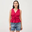 D&eacute;bardeur col v n&oelig;uds en coton rouge clair femme