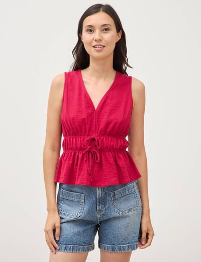 D&eacute;bardeur col v n&oelig;uds en coton rouge clair femme