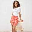 Jupe fluide doubl&eacute;e rouge corail femme