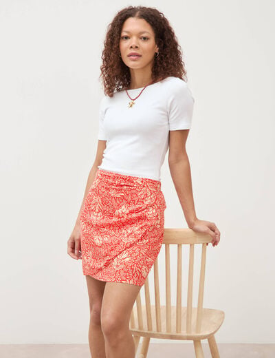 Jupe fluide doubl&eacute;e rouge corail femme