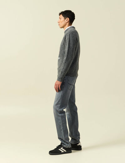 Pull col rond manches longues gris fonc&eacute; homme