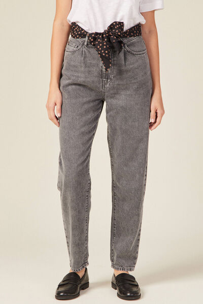 Jeans slouchy ceinturé denim snow gris femme