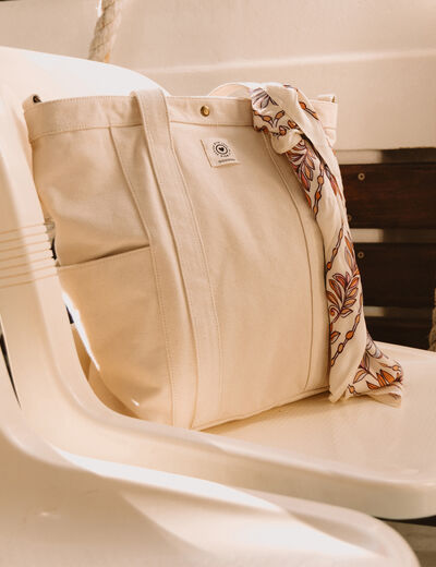 Cabas en coton avec doublure creme femme