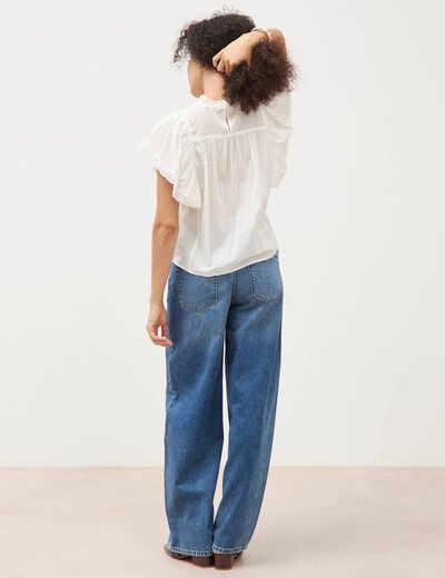 Blouse ample col montant manches courtes ecru femme