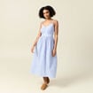 Robe longue trapèze bleu ciel femme