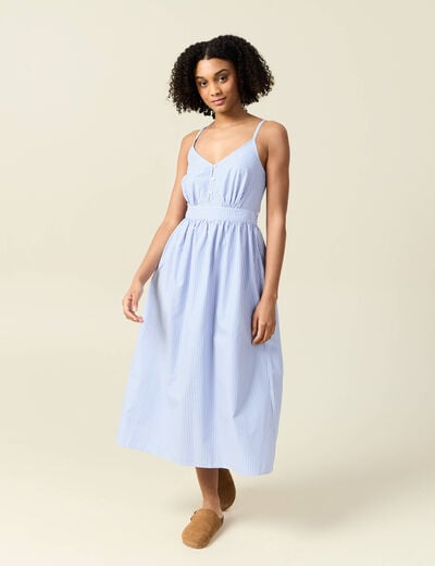 Robe longue trapèze bleu ciel femme