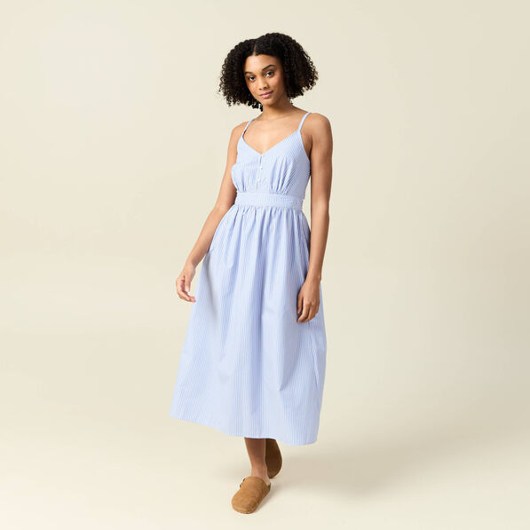 Robe longue trapèze bleu ciel femme