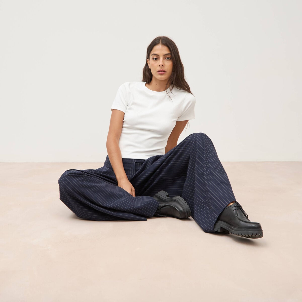Pantalon ample taille standard bleu marine femme