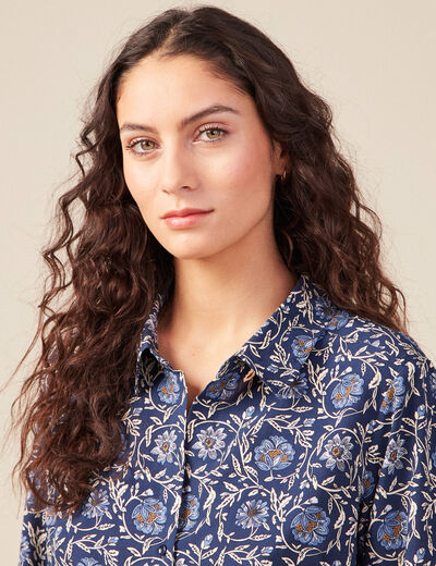 Robe longue droite manches longues bleu femme