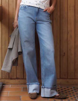Jeans straight taille standard bleu femme