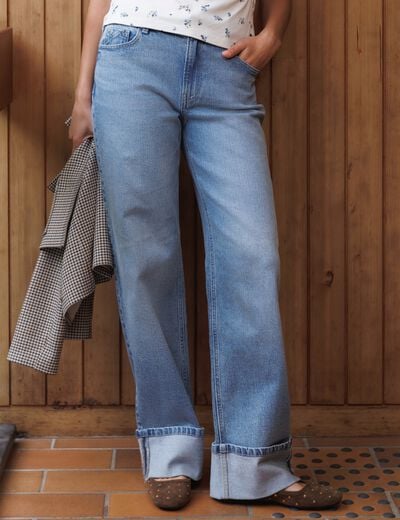 Jeans straight taille standard bleu femme
