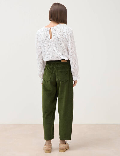 Pantalon barrel taille haute velours vert fonc&eacute; femme