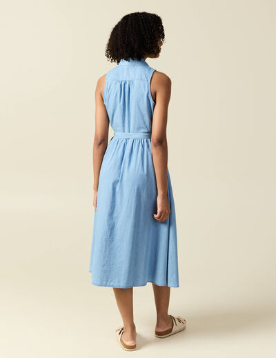 Robe longue trapèze jean denim bleach femme