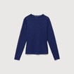 T-shirt ajust&eacute; dentelle manches longues bleu fonc&eacute; femme