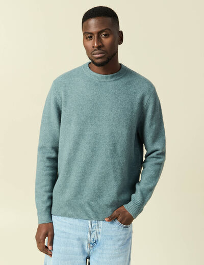 Pull manches longues col rond bleu gris homme