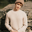 Pull col rond manches longues ecru homme