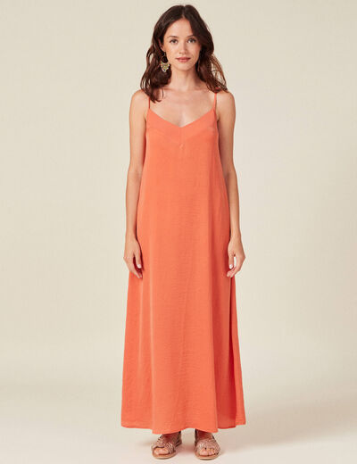 Robe longue droite satin orange foncé femme