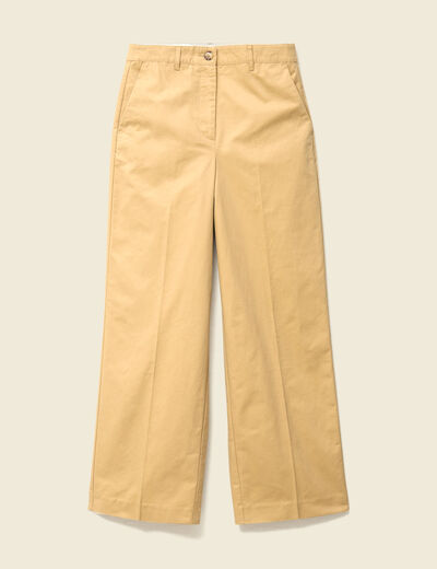 Pantalon large taille haute beige femme