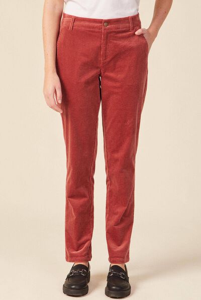 Pantalon chino velours côtelé vieux rose femme