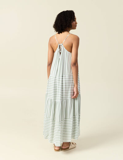 Robe longue droite bretelles vert olive femme