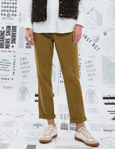 Pantalon chino cigarette vert olive femme