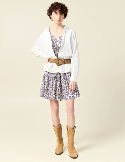 Robe évasée manches courtes blanc femme