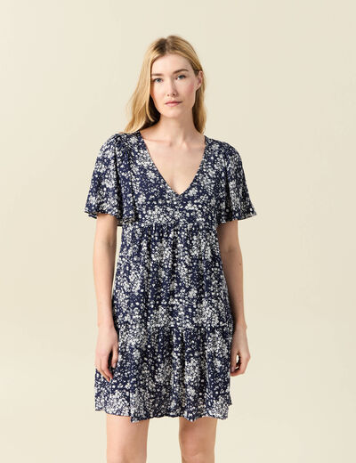 Robe évasée manches courtes bleu femme