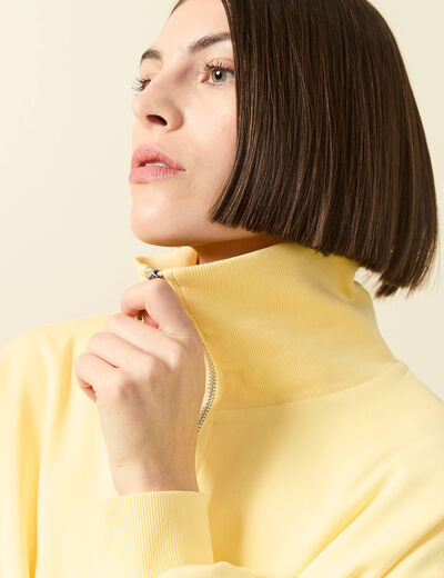 Sweat manches longues col camionneur jaune pastel femme