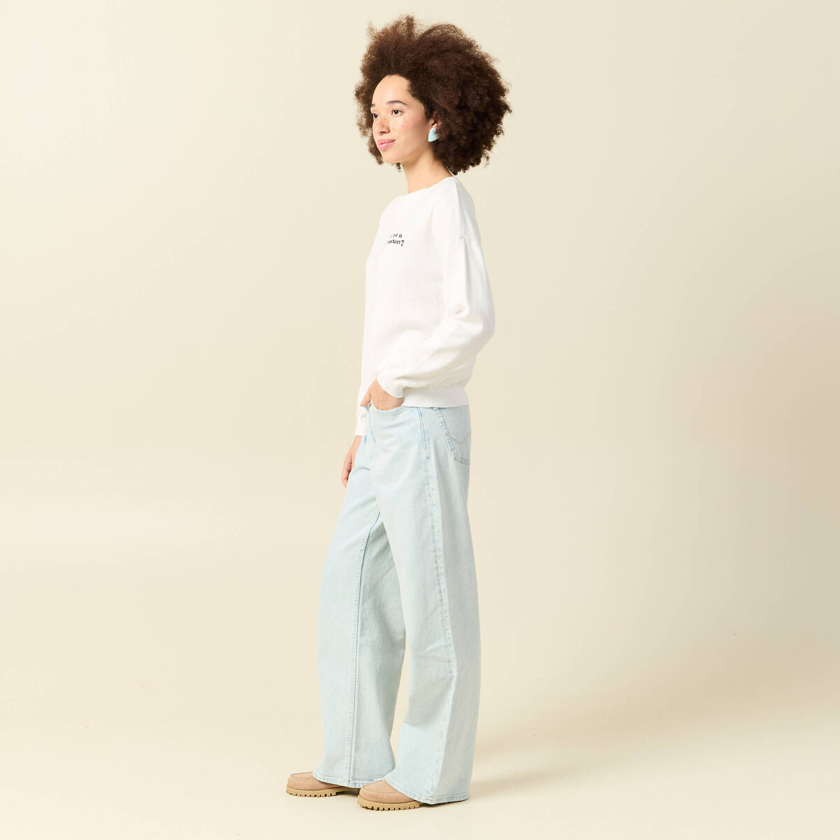 Pull col rond Atelier Beguin x Bonobo ecru femme