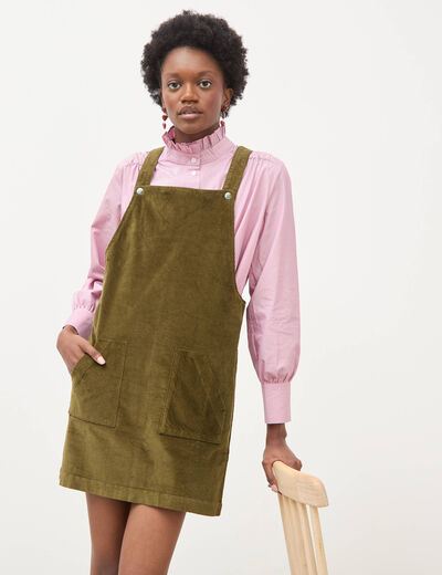 Robe sans manches en velours vert olive femme