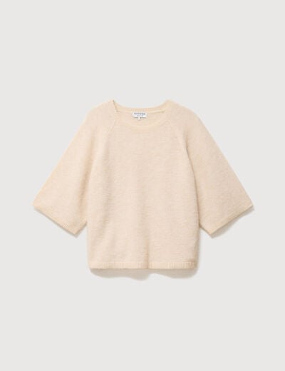 Pull droit col rond manches courtes ivoire femme