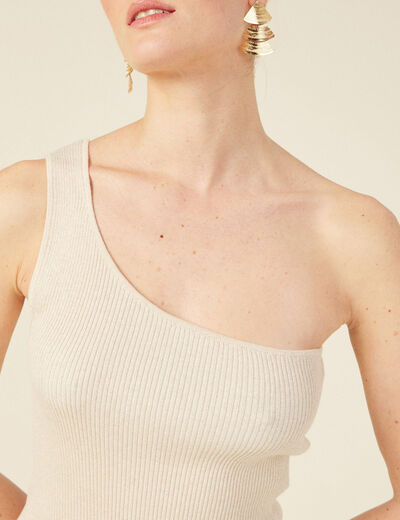 Pull asymétrique creme femme
