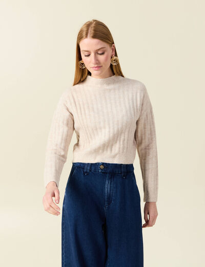 Pull manches longues cropped creme femme