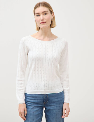 Pull col rond manches longues blanc femme