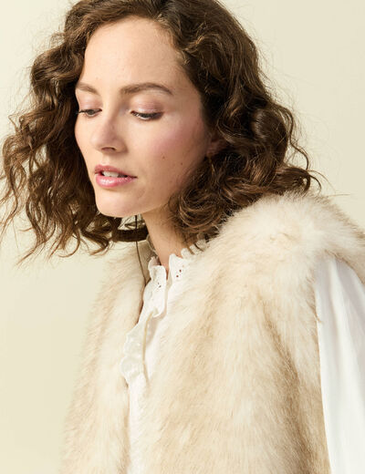 Gilet col tailleur manches longues creme femme