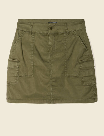 Jupe droite avec poches vert kaki femme
