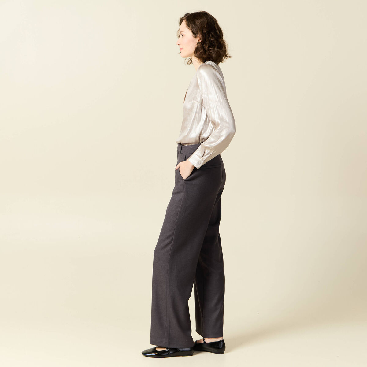 Blouse manches longues irisée gris argent femme