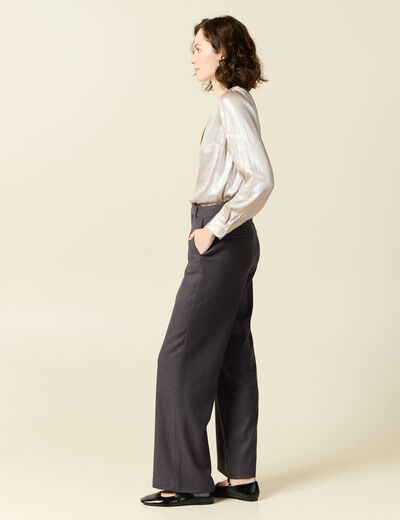 Blouse manches longues irisée gris argent femme