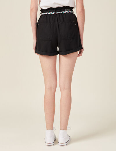 Short paperbag ceinturé noir femme