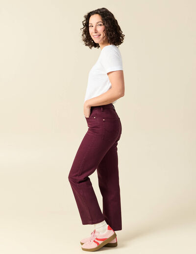 Jeans droit 7/8&egrave;me taille standard bordeaux femme