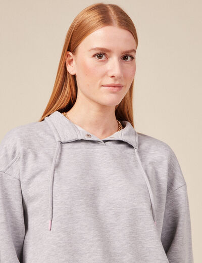Sweat col camionneur boutonné gris femme