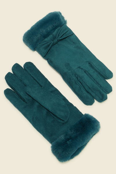 Gants avec noeuds bleu canard femme