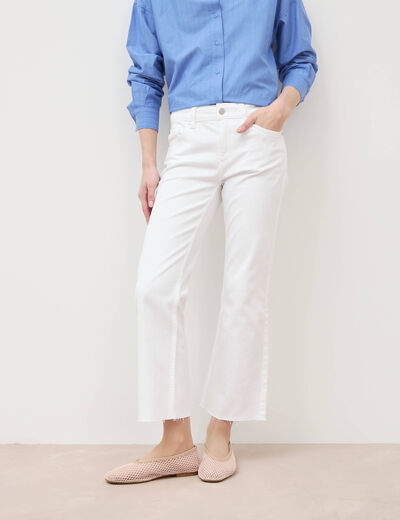 Jeans bootcut cropped taille bascul&eacute;e denim blanc femme